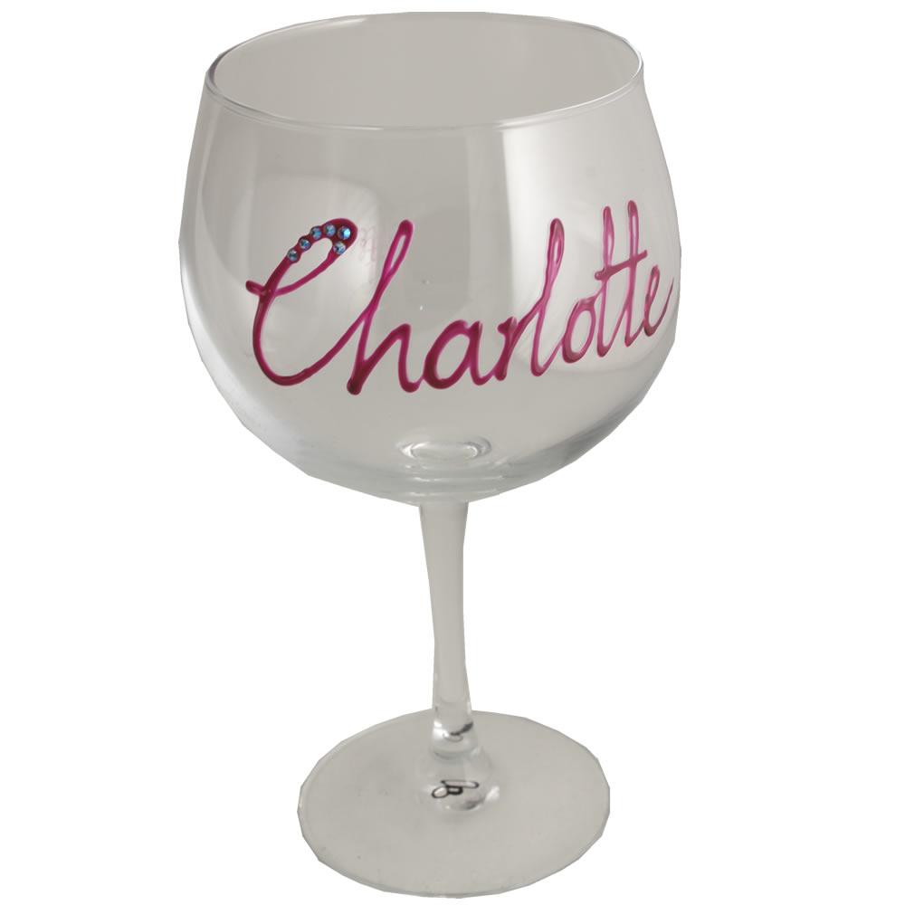 Personalised Gin and Tonic Glass: (Thin) Magenta with crystals