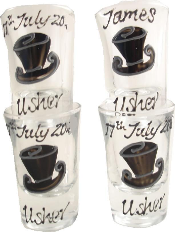 Personalised Usher Shot Glass Set of 4 (Top Hat)