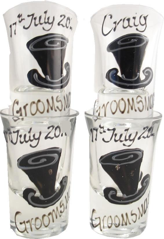 Personalised Groomsman Shot Glass Set of 4 (Top Hat)