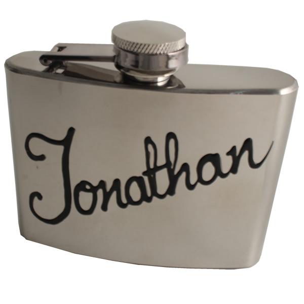 Personalised Gift Chrome Hip Flask: (Black)