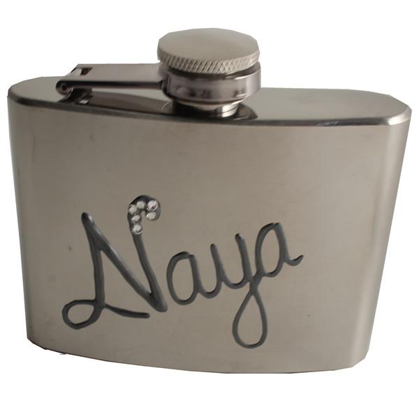 Personalised Gift Chrome Hip Flask: with Crystals (Silver)