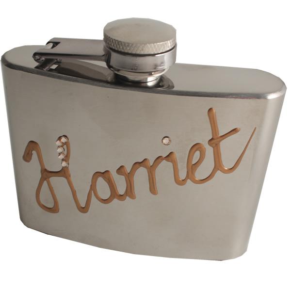 Personalised Gift Chrome Hip Flask: with Crystals (Copper)