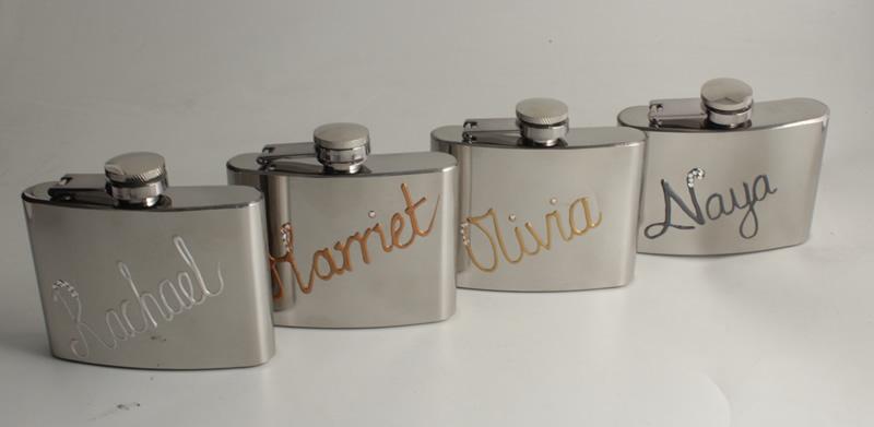 Personalised Gift Chrome Hip Flask: with Crystals (Copper)