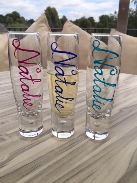 Personalised Gift Champagne Flute Glass: with Crystals (Blue)