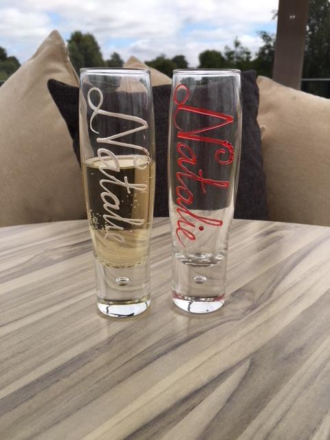 Personalised Gift Champagne Flute Glass: with Crystals (Pearl)