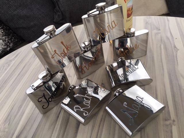 Personalised Gift Chrome Hip Flask: with Crystals (Silver)