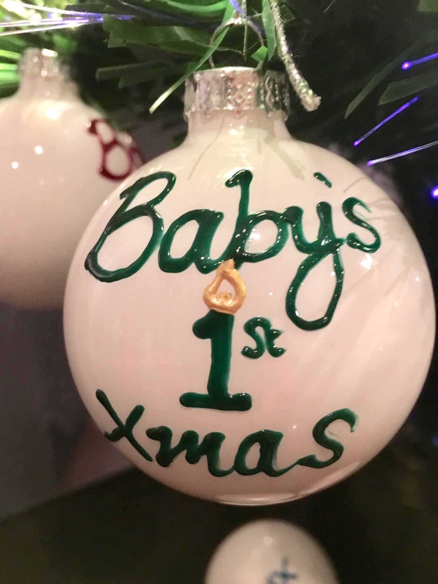 Personalised Baby's First Xmas Bauble: Green