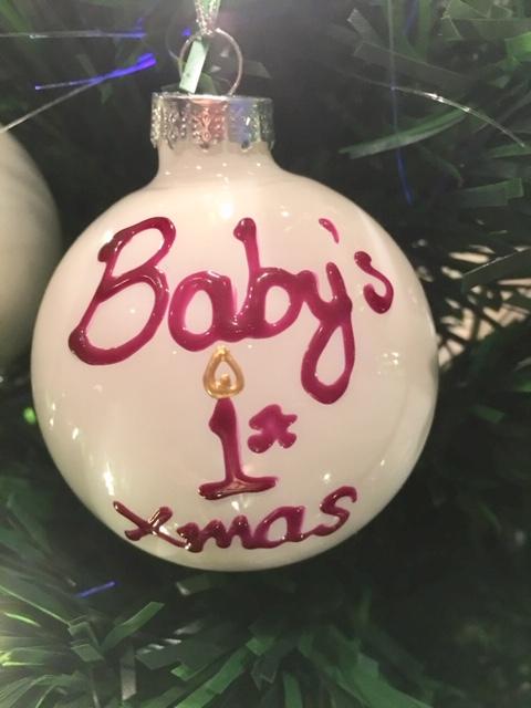 Personalised Baby's First Xmas Bauble: Magenta