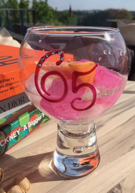 65th Birthday Gin and Tonic Glass: with Crystals (Magenta)