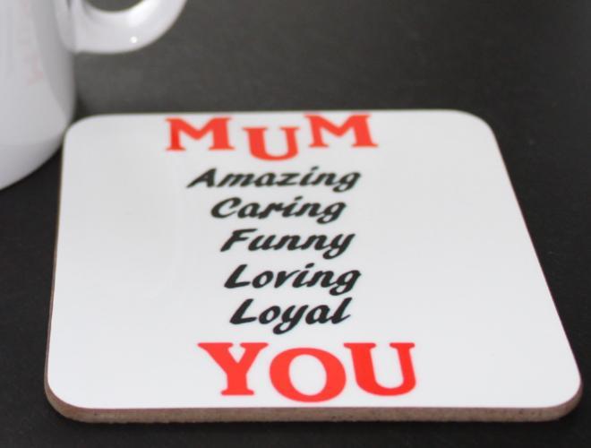 Mum Wording Gift Coaster (Black/Red):