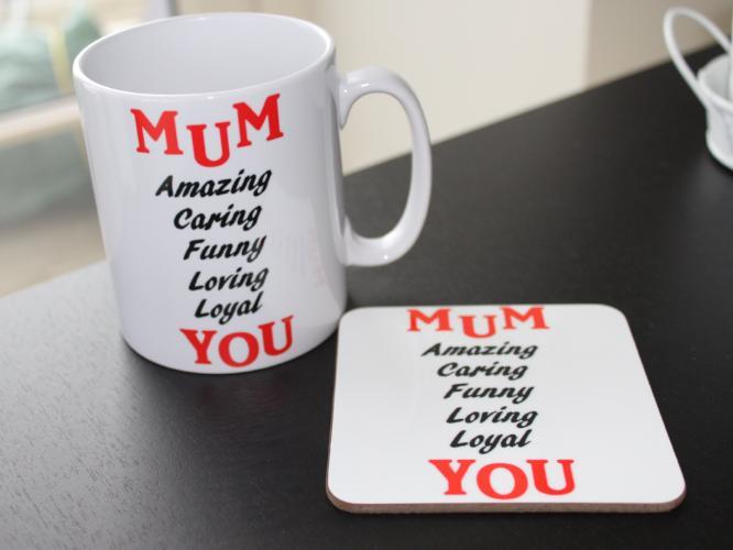 MUM Ceramic Mug/ Coaster Gift Set: (Black/Red)
