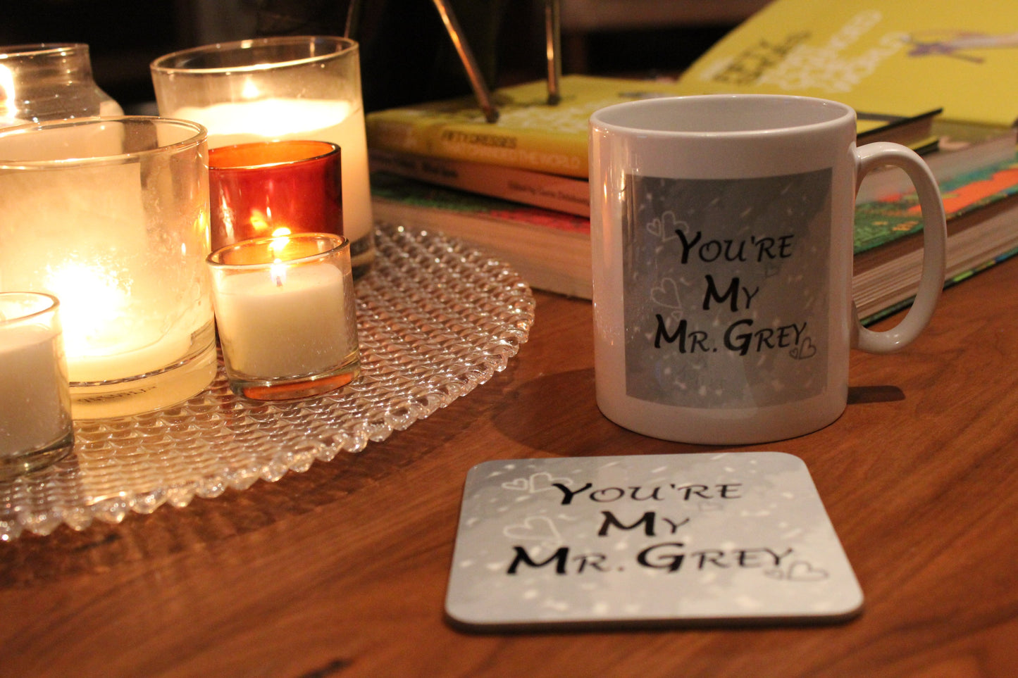 You're My Mr Grey Ceramic Mug & Coaster Lifestyle