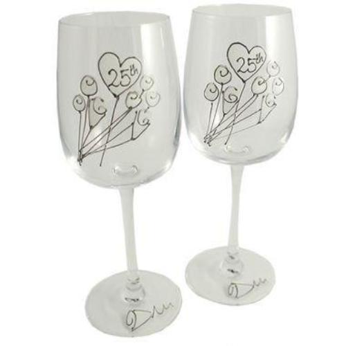 25th Wedding Anniversary Wine Glasses Flower