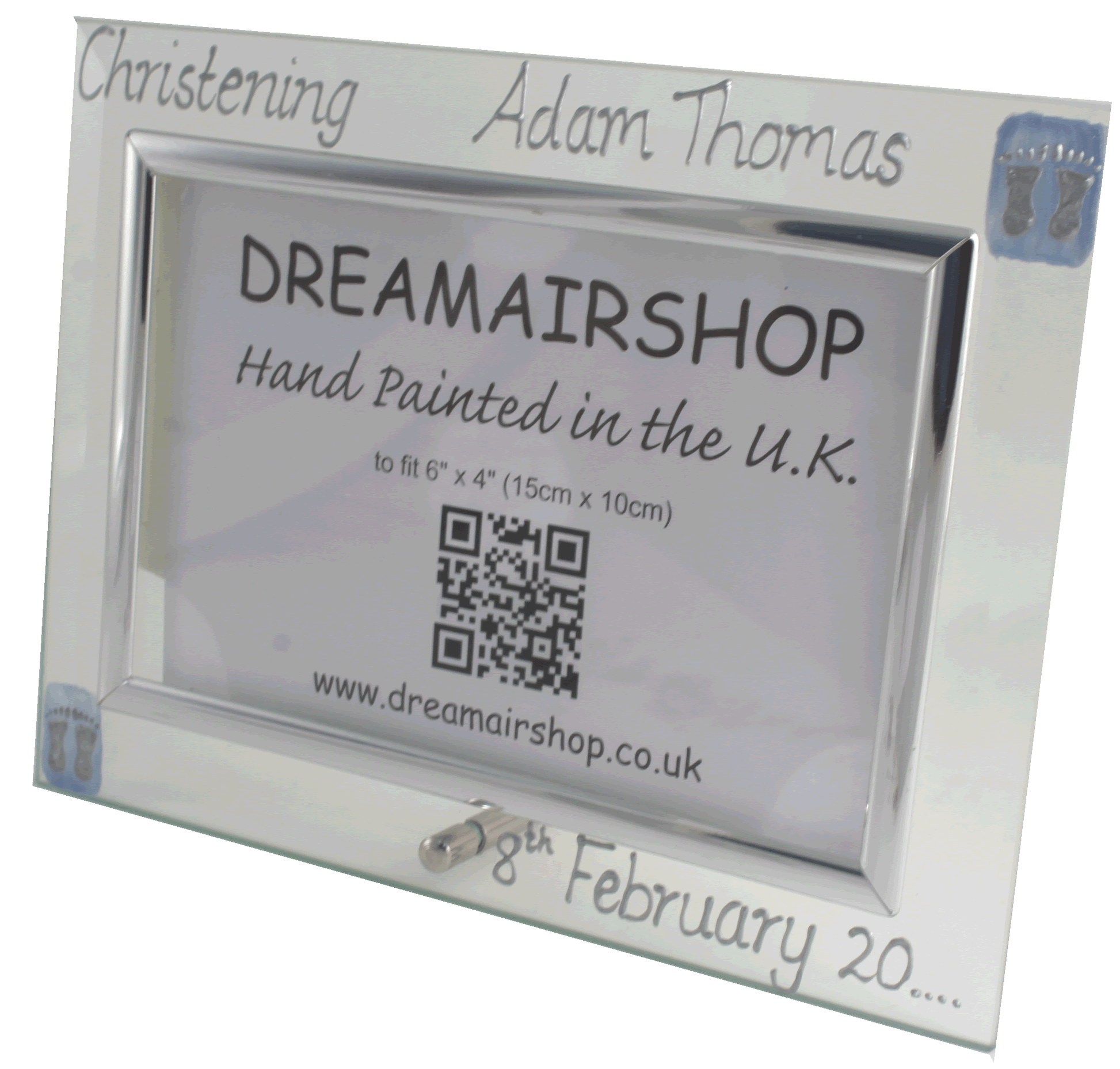 Personalised Christening Photo Frame Land (Blue Feet)