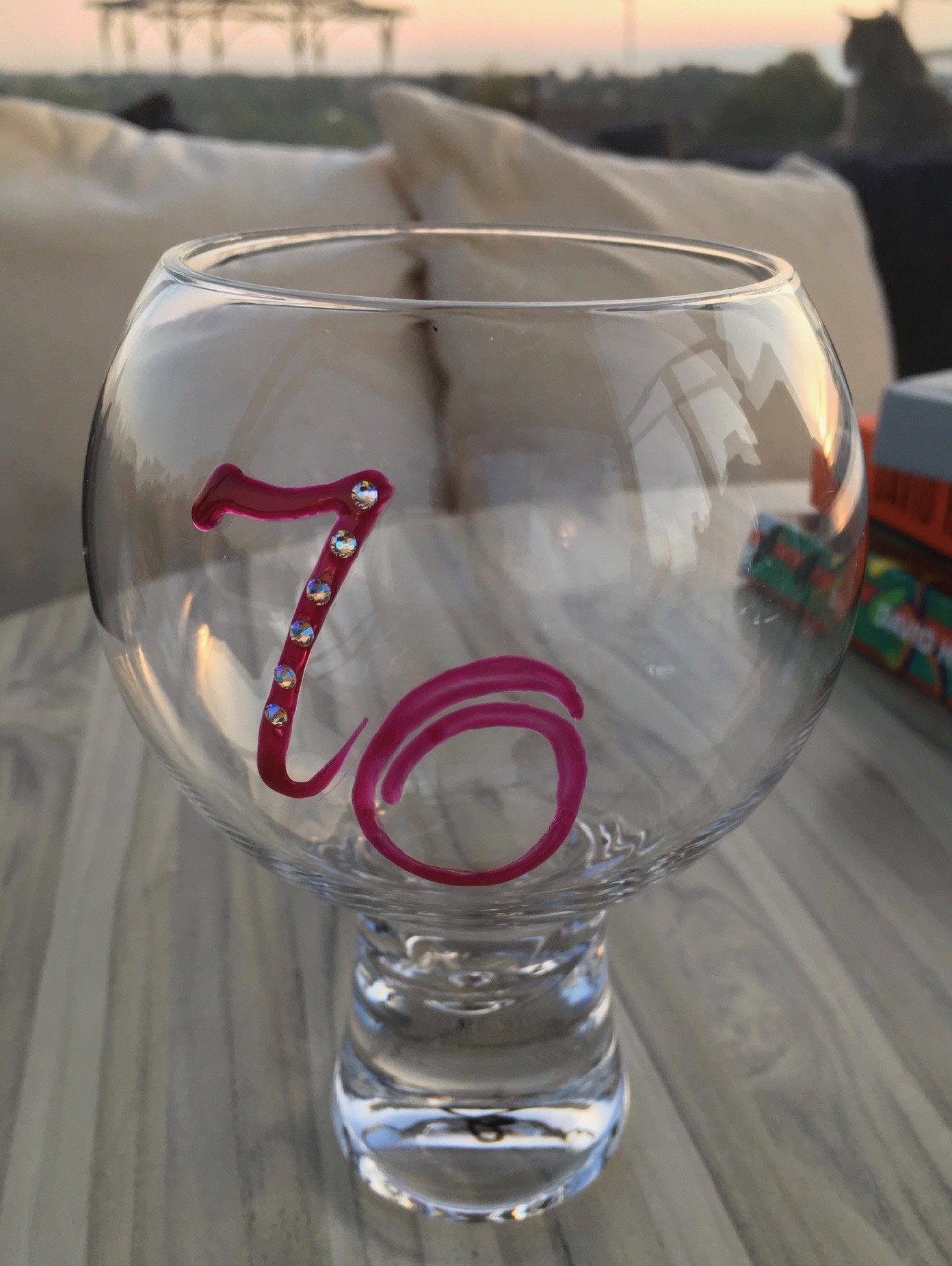 70th Birthday Gin and Tonic: Glass with Crystals (Magenta)