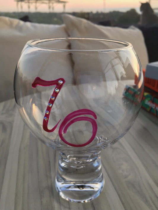 70th Birthday Gin and Tonic: Glass with Crystals (Magenta)