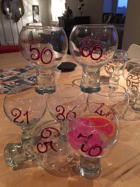 50th Birthday Gin and Tonic: Glass with Crystals (Magenta)