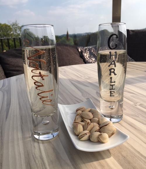 Personalised Bubble Champagne/Prosecco Flute Glass: Blk/Sil
