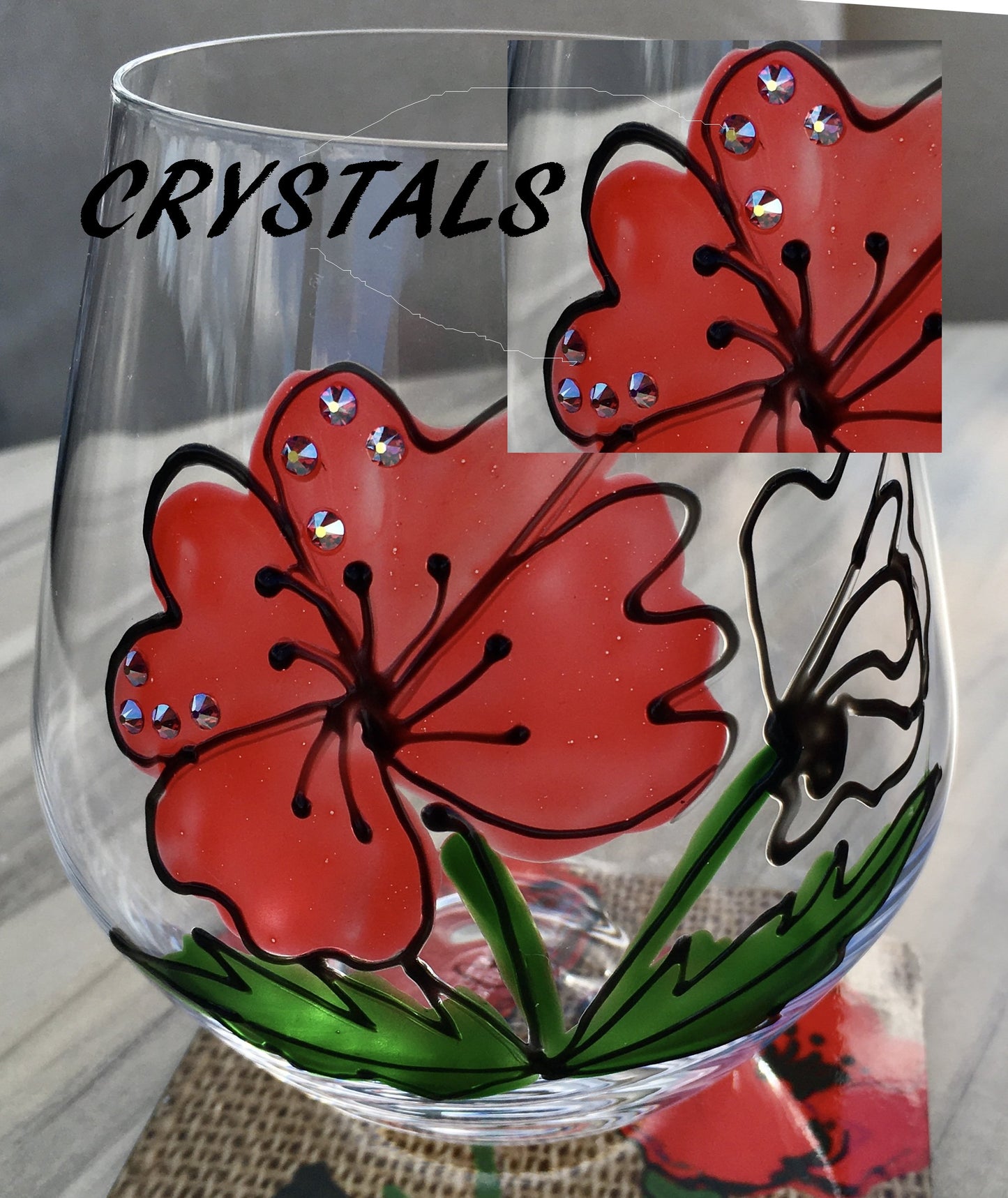 Poppy Titanium Crystal Stemless Red Wine: Glass/Tumbler
