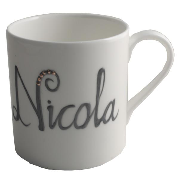 Personalised Gift China Tea/Coffee Mug: with crystals (Silver) Fine Bone China