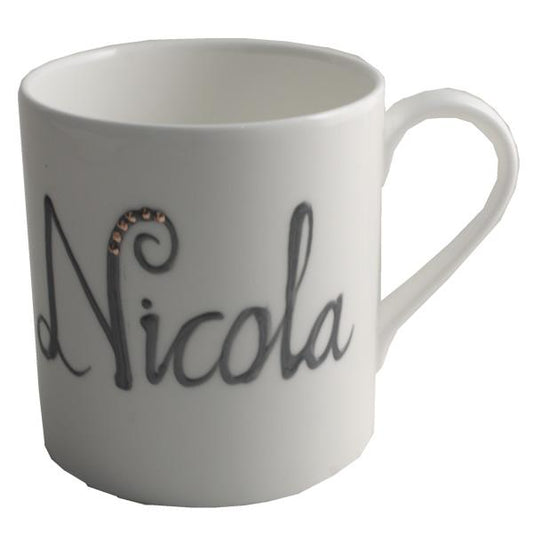 Personalised Gift China Tea/Coffee Mug: with crystals (Silver) Fine Bone China