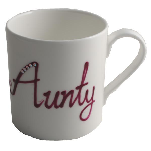 Personalised Gift China Tea/Coffee Mug: with crystals (Magenta) Fine Bone China 