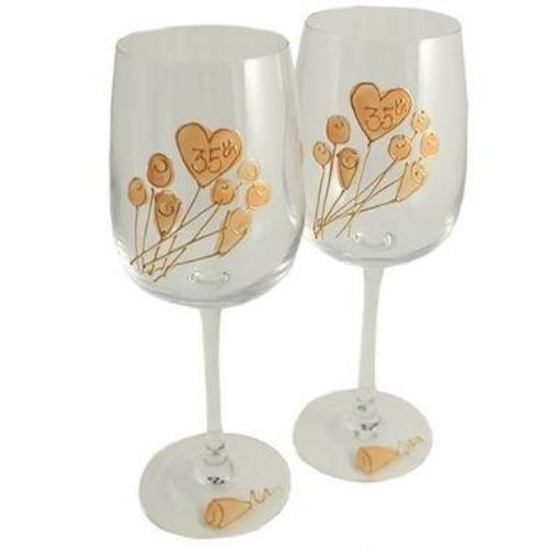 35th Wedding Anniversary Wine Glasses Flower