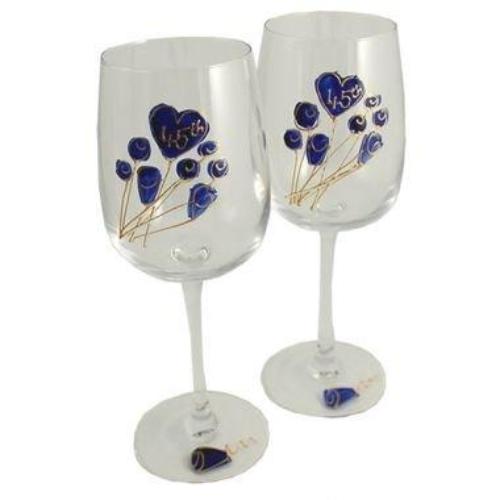 45th Wedding Anniversary Wine Glasses Flower