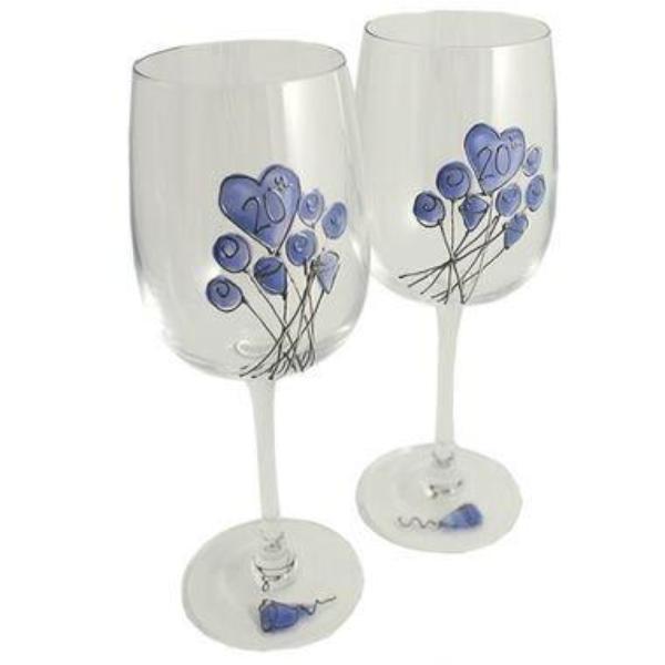 20th Wedding Anniversary Wine Glasses Flower