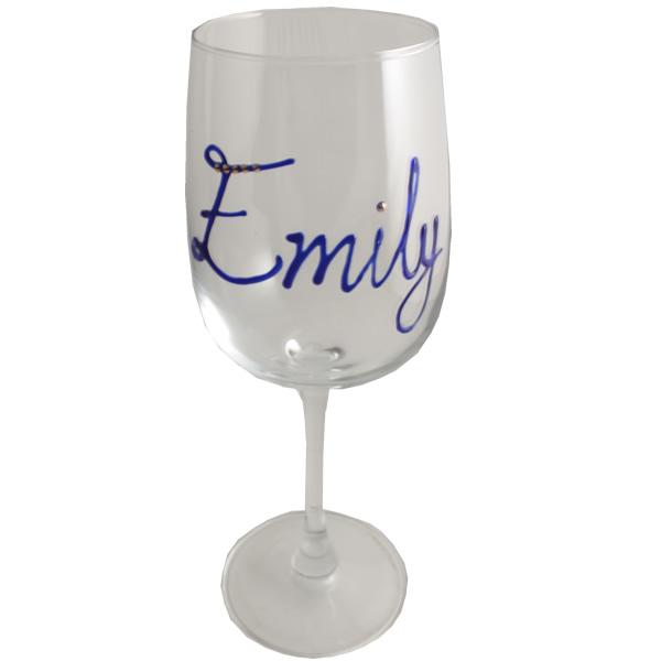Personalised Wording Gift Wine Glass: with Crystals (Blue)