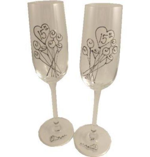 15th Wedding Anniversary Champagne Glasses Flower