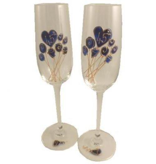 45th Wedding Anniversary Champagne Glasses Flower
