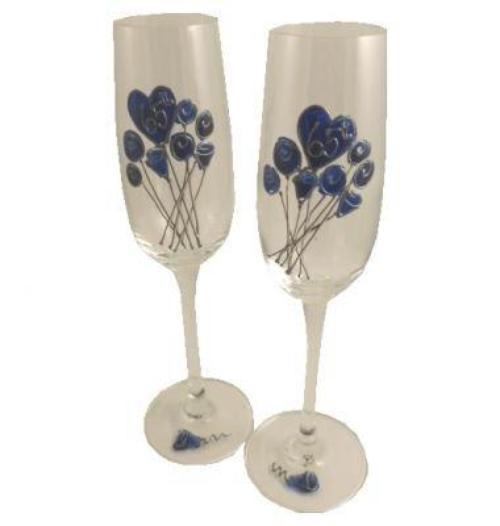 65th Wedding Anniversary Champagne Glasses Flower