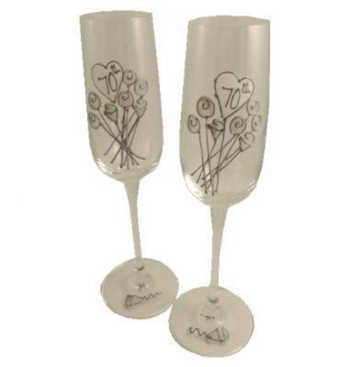70th Wedding Anniversary Champagne Glasses Flower
