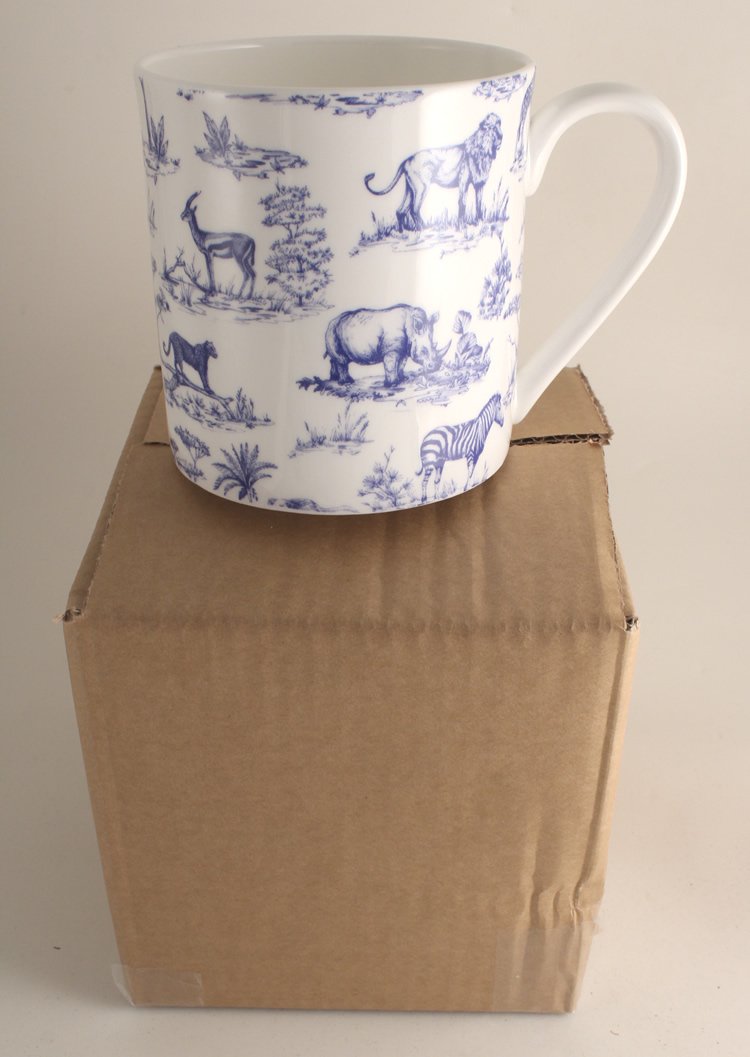 Fine Bone China 1 Pint Safari Print Mug/Beaker (Blue)
