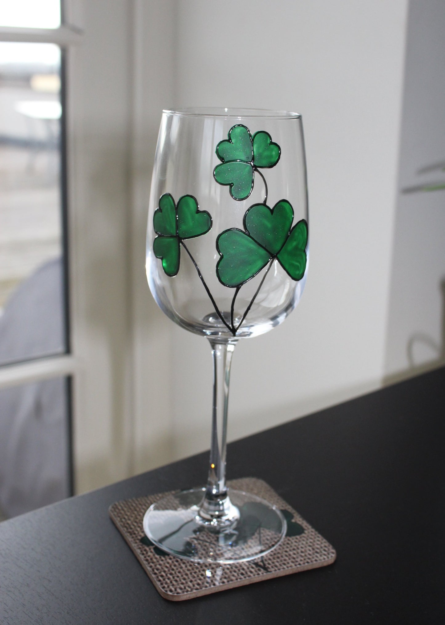Shamrock Wine Glass and Coaster Gift Set