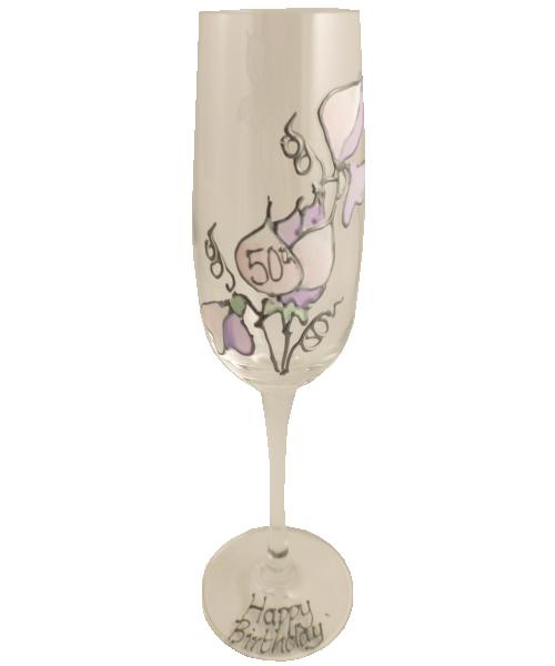 50th Birthday Champagne Glass Sweet Pea