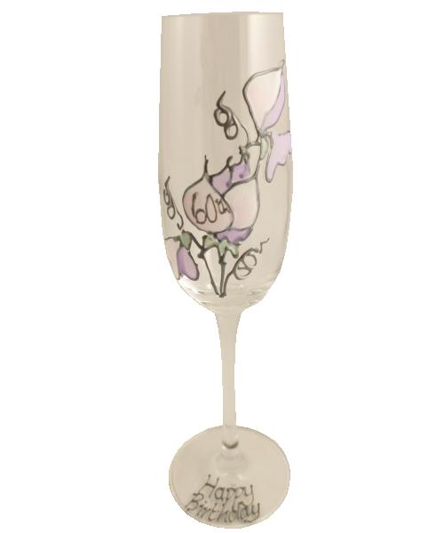 60th Birthday Champagne Glass Sweet Pea