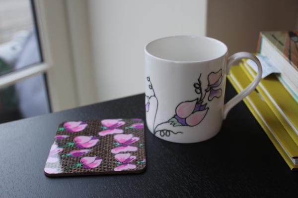 Sweet Pea Mug & Coaster Lifestyle