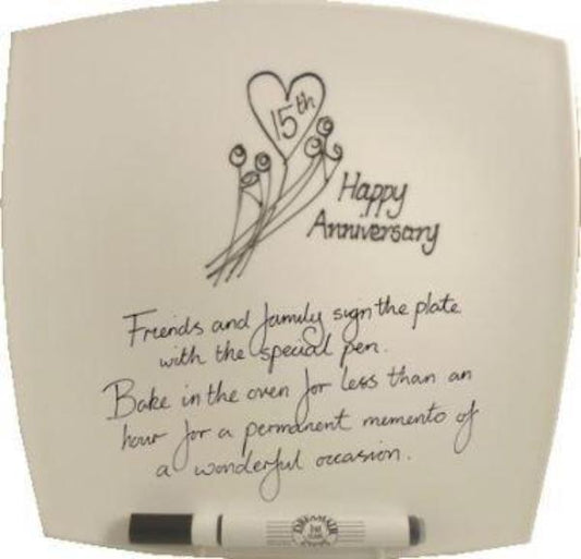 15th Wedding Anniversary Plate Square Flower