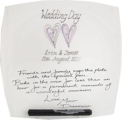 Personalised Wedding Day Plate Square (Silver/Lilac Hearts)