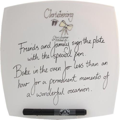Personalised Christening Plate Square (Cream Feet/Bow)