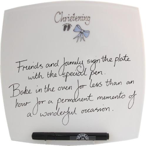 Christening Plate Square (Blue Feet/Bow)