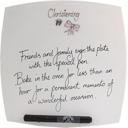 Christening Plate Square (Pink Feet/Bow)