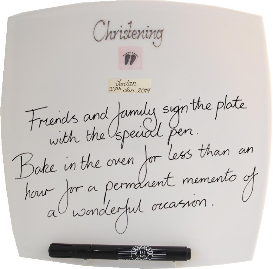 Personalised Christening Plate Square (Pink Feet)