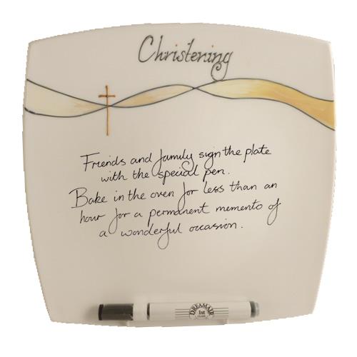 Christening Plate Square (Ribbon/Cross)