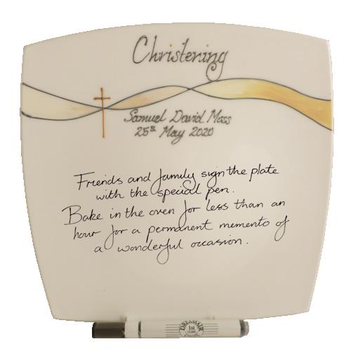 Personalised Christening Plate Square (Ribbon/Cross)