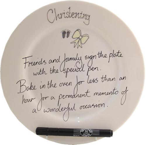 Christening Plate Round (Cream Feet/Bow)