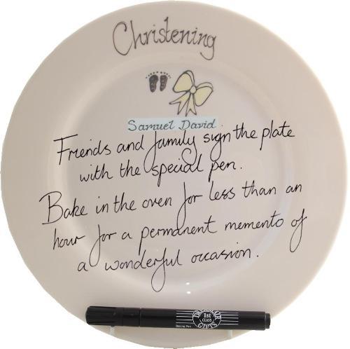 Personalised Christening Plate Round (Cream Feet/Bow)