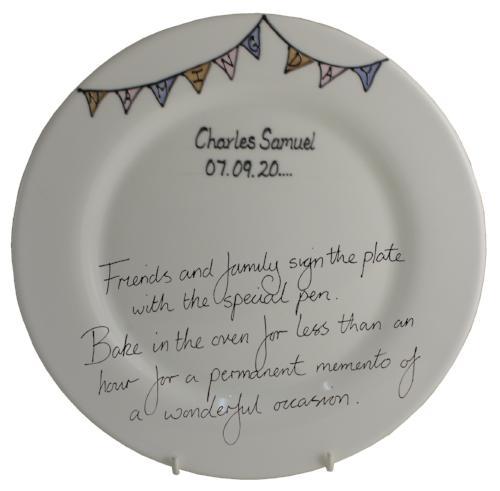 Personalised Naming Day Round Plate (Bunting)